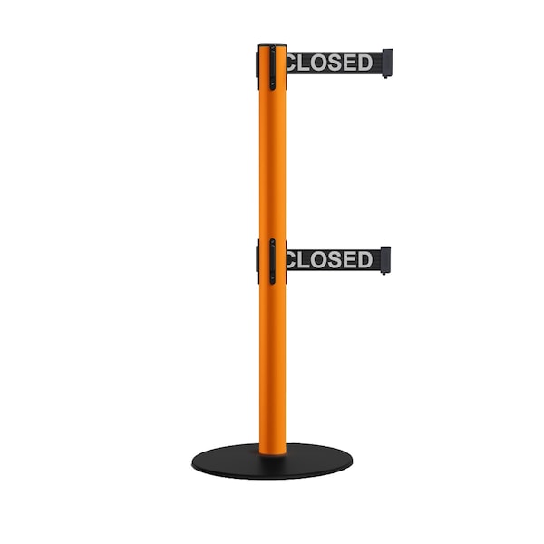 Montour Line Retractable Dbl Belt 2.5 Orange Post , Low Base, 9' Line.Belt S400D-OR-THISLBW-90 - main